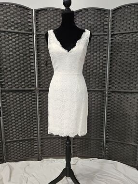 Size 4 Cream/Ivory Tank Strap V-neck Lace Cocktail Dress by Belsoie NWOT